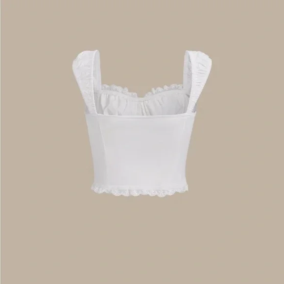 NWT RIHOAS White Lace Tie Front Cropped Tank Top - Picture 2 of 3